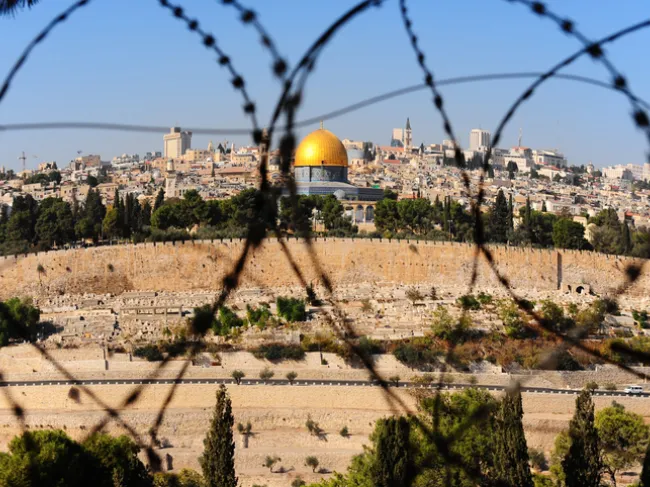 Mount of Olives behind barbed wire